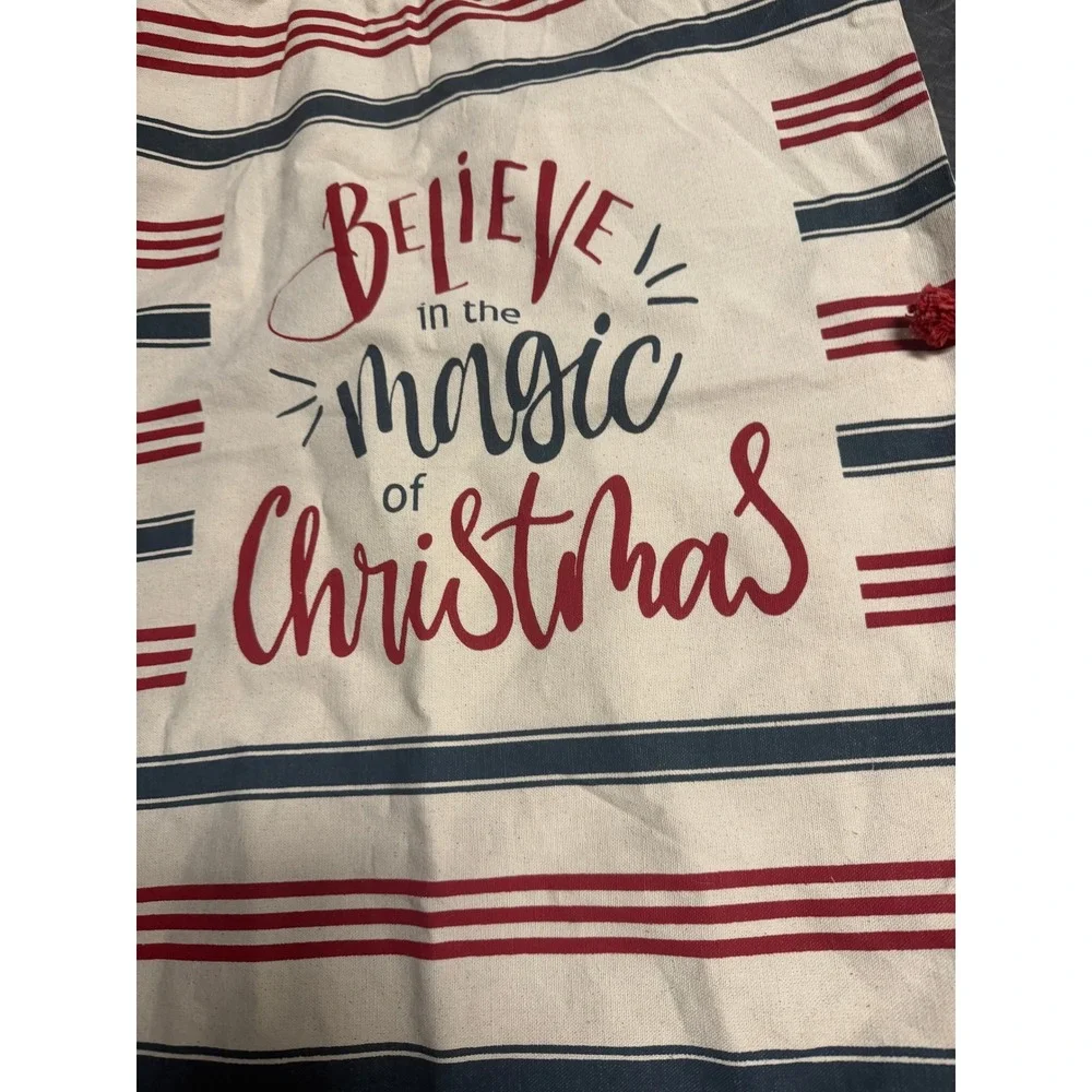 Jumbo Christmas Gift Bag Santa Sack Farmhouse Believe Magic‎ Canvas Sack Twill